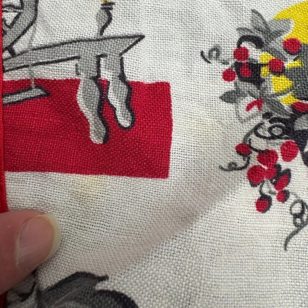Vintage Handmade Kitchen Apron Pocket Retro Kitschy Red White Yellow Ties